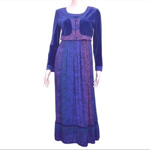 Carole Little vintage dress w blue velvet jacket pink w blue print dress XS / S
